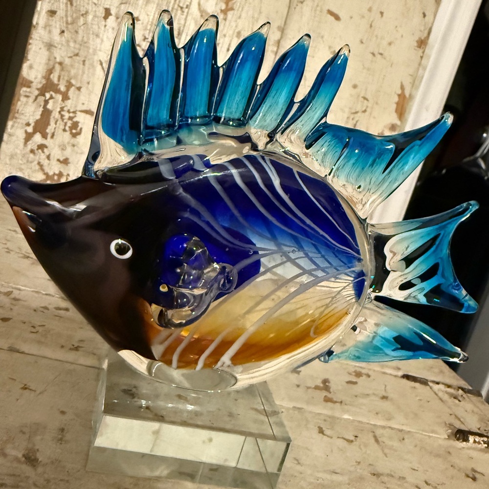 Blue and Gold Glass GCA Fish Figurine